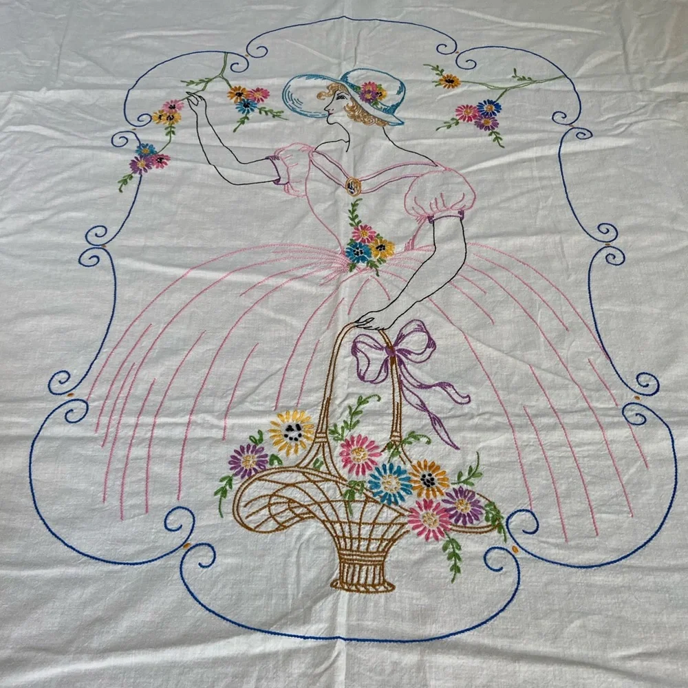 Handmade Embroidered wall Decor, Bed Spread or window panel, - 73”‎ x 80”